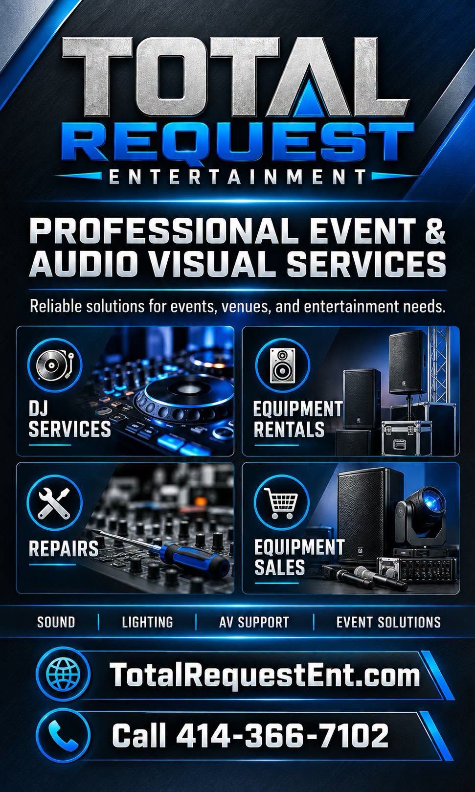 Professional event and audio visual services flyer